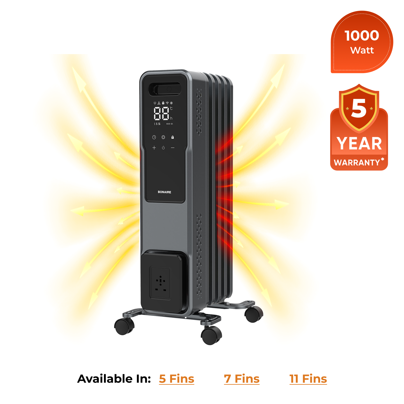 1000W Oil Column Heater - Low Noise & Wi-Fi enabled